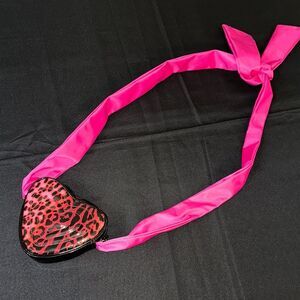 Betsey Johnson Vibrant Pink/Black  Heart-Shaped Leopard Print Bag